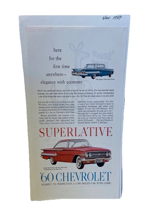 chevrolet Other - 1960 Chevrolet Impala Ad 1959 Vintage Print Original Car Decor Sport Sedan 60s